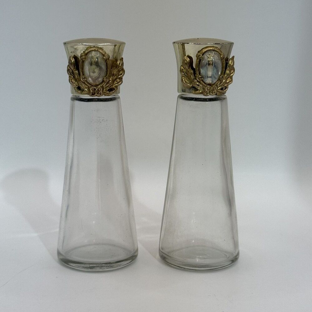 Glass salt and pepper shakers religious